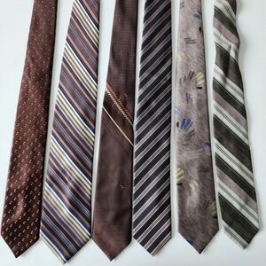 Necktie Lot Brown Striped Geometric 6 Ties Office Work Event Formal Hipster